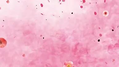 唯美油彩水彩粉色花朵飞舞草木生长视频背景视频的预览图